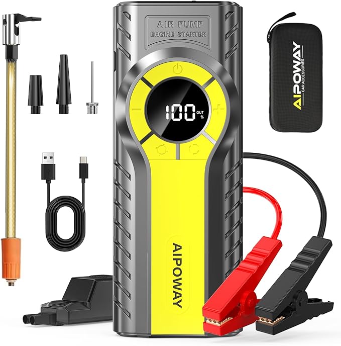 Car Jump Starter with Air Compressor,7000A Jump Starter Battery Pack (All Gas/12.0L Diesel) 12V 160PSI Auto Battery Booster,Jumper Cables with LED,Portable Lithium Jump Box with QC3.0