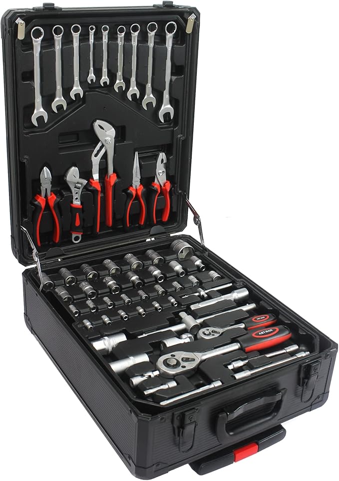 RYH 899pcs All-in-One Professional Tool Set & Rolling Tool Box Set - 4 Drawer Organizer Storage Case - Complete Home, Auto, Mechanic Tool Kit for DIY, Homeowner, Handyman Tool Set (Black)