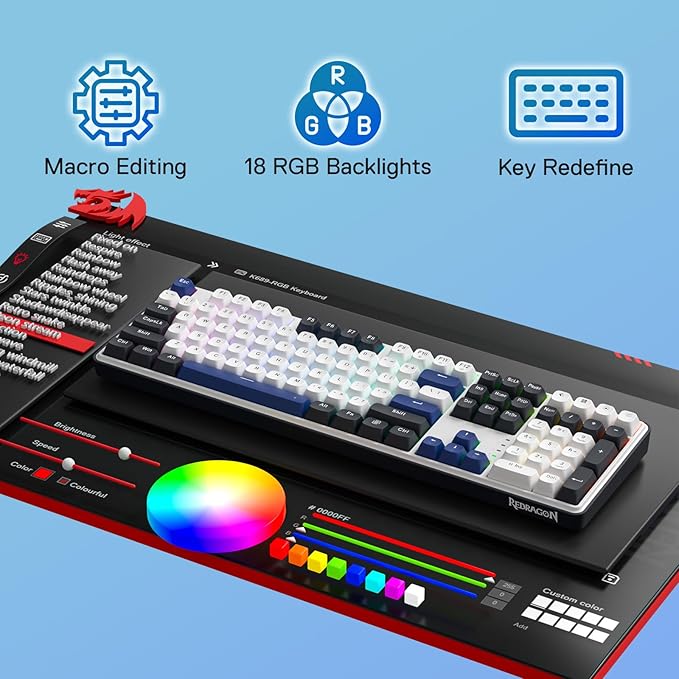 Redragon K689 Wired Gasket RGB Gaming Keyboard, 108 Keys Mechanical Keyboard w/Extra 4 Hotkeys, Upgraded Hot-swappable Socket, 3-Layer Noise Dampening, Mixed Color Keycaps, Custom Linear Switch