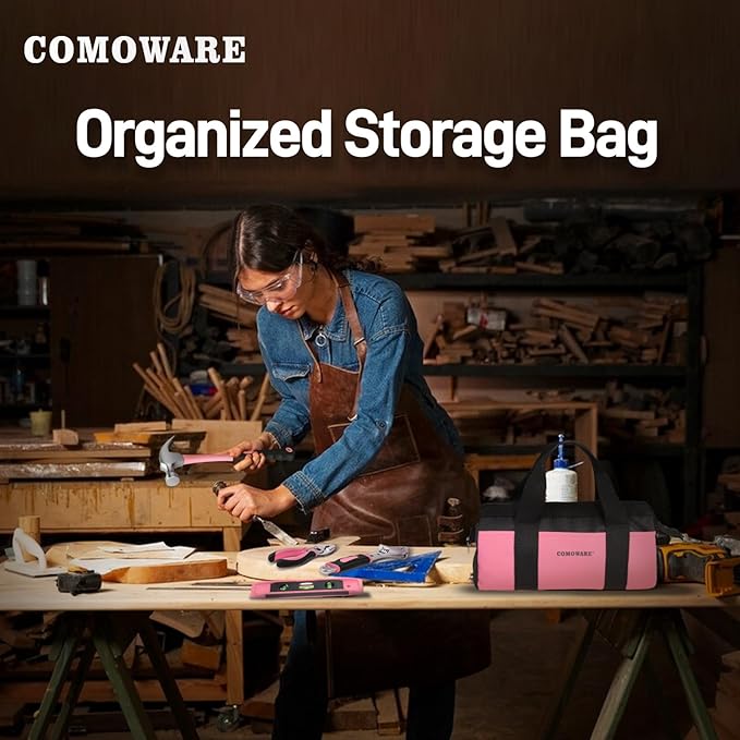 COMOWARE 218 Pcs Pink Home Tool Kit, Basic Household Hand Tool Set with Bag, Ladies Hand Tool Kit Women Home Repairing Tool Kit for Home Maintenance Daily Use Homework DIY