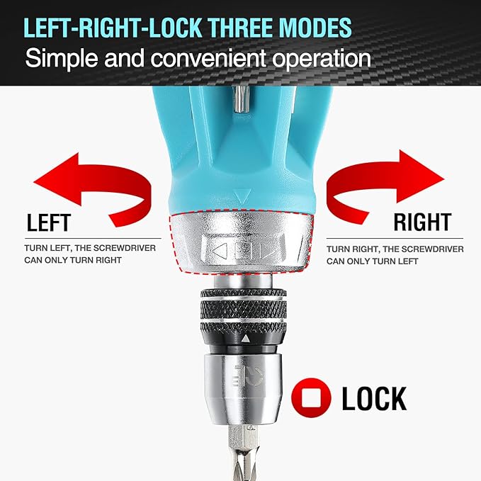 DURATECH Stubby Ratcheting Screwdriver, 12-in-1 Multibit Short Screw Drivers, Premium S2 Steel, Innovated Bits Quick-Load Mechanism, with Phillips, Slotted, Torx, Square Bits Stored in Handle