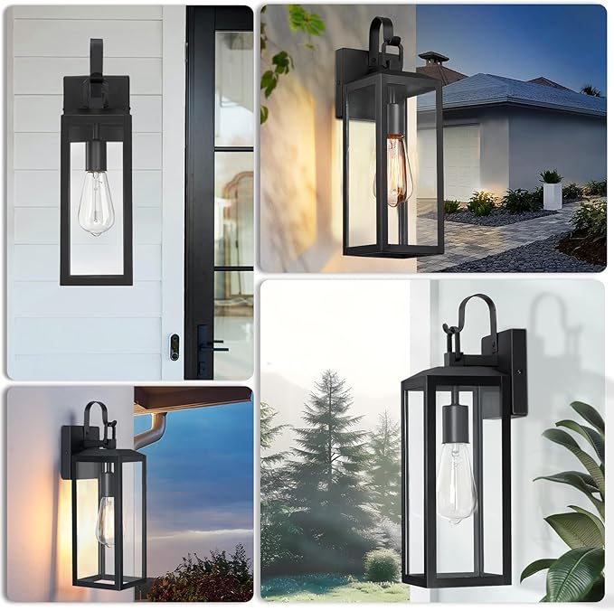 16'' Large Outdoor Wall Lights 2-Packs, Modern Black Exterior Lighting Fixtures, Waterproof Outdoor Sconces Porch Light for House Wall Mount, Farmhouse Wall Lanterns for Front Door, Patio, Garage