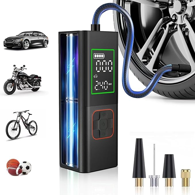Tire Inflator Portable Air Compressor, 160PSI Cordless Air Pump for Car Tires, Portable Tire Inflator with LED, Electric Bike Tire Pump for Cars, Bikes, Motorcycles, Balls