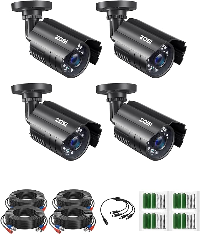 ZOSI 4PK 1920TVL 1080P Security Camera 3.6mm Lens 2MP CCTV Camera Home Security Day Night Waterproof Camera for 1080P/5MP/4K HD-TVI Analog DVR System