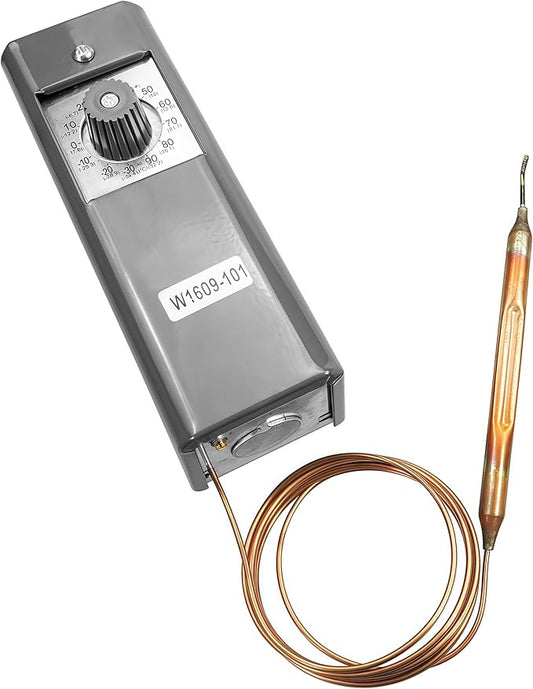 Refrigeration Temperature Bulb Remote Thermostat Controller, Temperature Controller Replace W1609-101 TH-1609, Control from -30 Degrees F to 90 Degrees F, 5 Ft Capillary