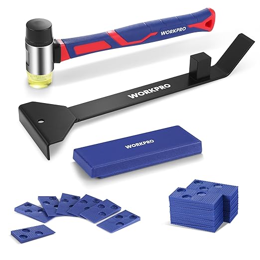WORKPRO 43PC Laminate Flooring Installation Kit- Rubber Mallet with Fiberglass Handle, 17” Heavy Duty Pull and Pry Bar, Solid Tapping Block and 40 Spacers- Premium Wood Flooring Installation Tool