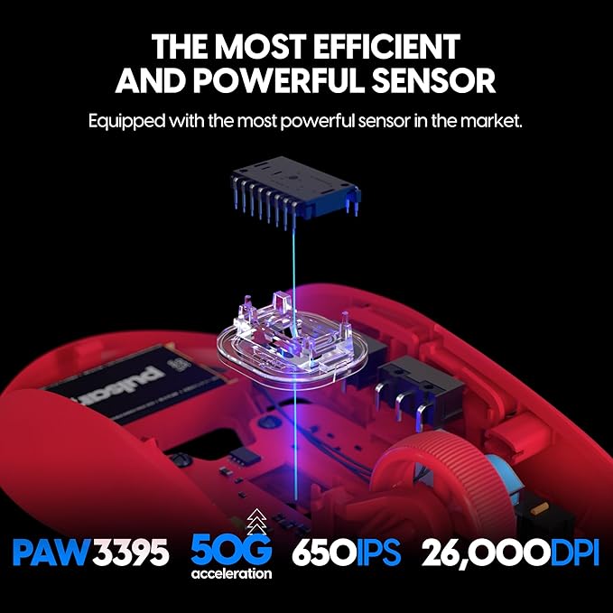 Pulsar Gaming Gears X2H mini Wireless Gaming Mouse, Limited Color Edition, Ultra Lightweight 1.83 oz (52 g), Symmetrical, Optical Switch, 26000 DPI, PAW3395 Sensor (Mini, Wireless, Red)
