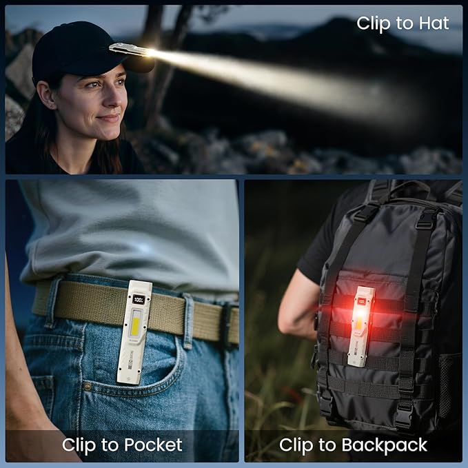 Flat Flashlights Rechargeable Small Tactical Flashlight with Clip,Stainless Steel EDC Led Light with Digital Display,880 Lumen Pocket Flashlight Dual-Switches13 Modes for Home Use,Outdoor and Work