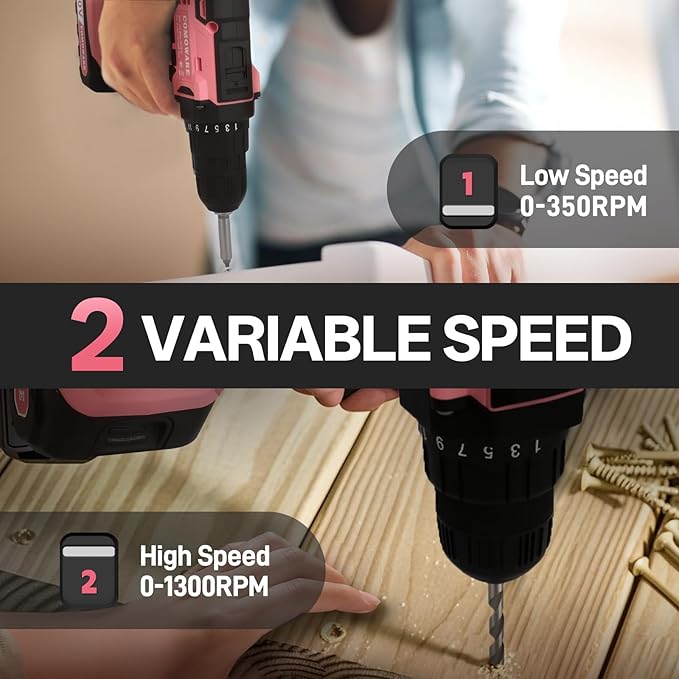 COMOWARE 171Pcs Pink Home Tool Kit with Drill, 20V Cordless Power Drill Combo Set, Complete Household Repair Tools for Men & Women in Garden, Office, DIY Projects