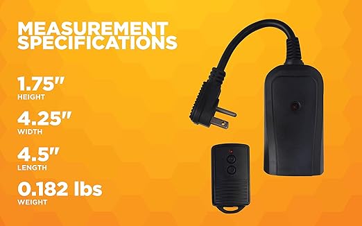 Woods 32555WD Weatherproof Outdoor Electrical Outlet Switch, Wireless Remote Control Plug In, 100 ft Control Range, Weatherproof Remote Control Converter, 60-ft Frequency Range, 1 Pack, Black