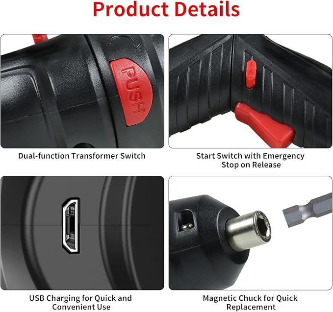 Cordless Electric Screwdriver, 4.2V Rechargeable with 47-Piece Bit Set, 3.5Nm Power, 2-Position Handle, LED Light