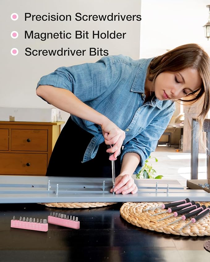 WORKPRO Pink Tool Kit - 236 Pieces Pink Tool Set with Easy Carrying Round Pouch, Household Tool Kit Perfect for DIY, Home Maintenance - Pink Ribbon