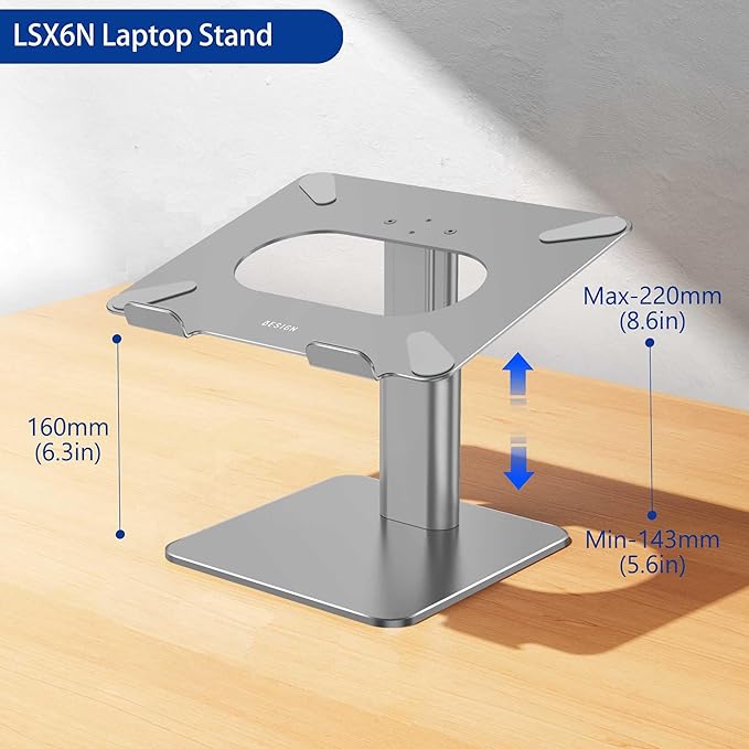 BESIGN LSX6N Laptop Stand, Ergonomic Adjustable Notebook Stand, Riser Holder Computer Stand Compatible with Air, Pro, Dell, HP, Lenovo More 10-15.6" Laptops, Gray