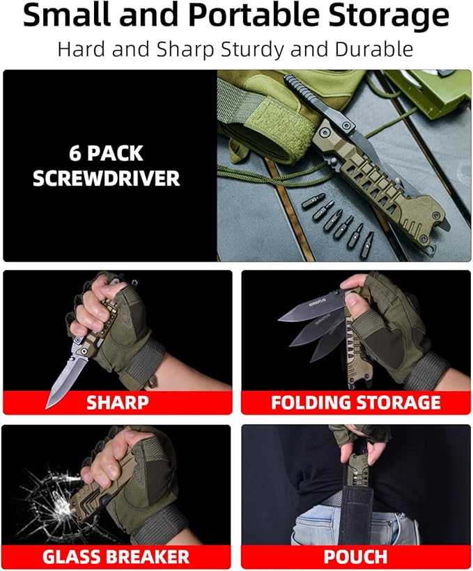 Multitool Knife, 17 in 1 Pocket Knife with Screwdriver, Fire Starter Sticks, Bottle Opener, Saw, Whistle, Nylon Sheath, EDC Gear for Survival, Camping, Hiking, Outdoor, Gifts for Dad - Desert Gray