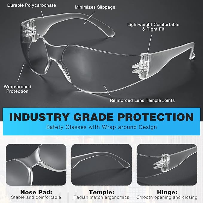 WFEANG Safety Glasses - Clear Protective Eyewear with ANSI Z87.1, Scratch & Impact Resistant, Eye Protection for Work, lab, construction (15pack Clear + 15pack Grey)