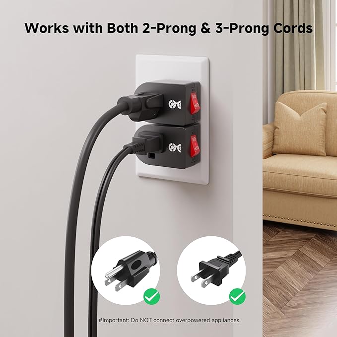 [ETL Listed] Cable Matters 3-Pack Grounded Outlet Switch with ON Off, Plug Switch ON Off, Single Outlet Adapter ON/Off, Black