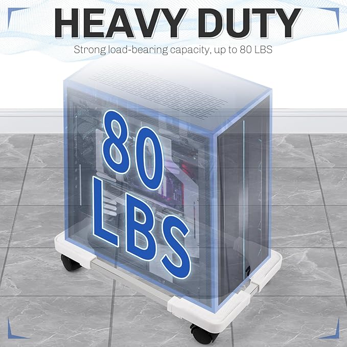 Liitrton Mobile CPU Stand Adjustable Computer Tower Stand with 4 Caster Wheels Fits Most PC (White)