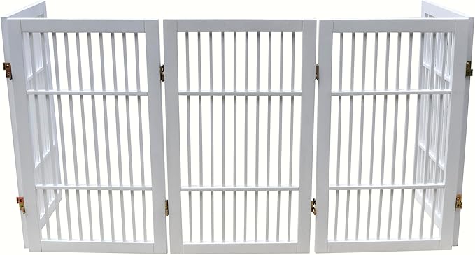 Pet Dog Gate Strong and Durable Freestanding Folding Acacia Hardwood Portable Wooden Fence Indoors or Outdoors by Urnporium (White Pet Gate, 5 Panel 30" Tall)