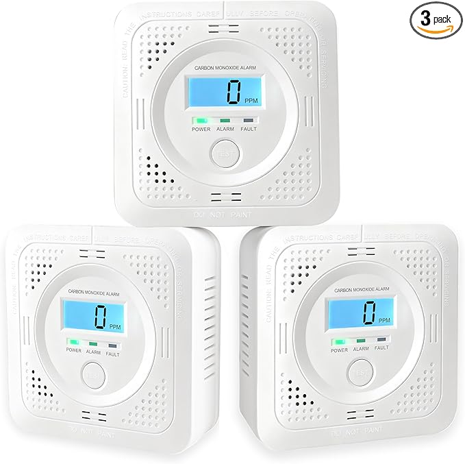 3 Pack Carbon Monoxide Detector LCD Screen Real-Time Concentration Battery Fault LED 60-Second Self-Check History Alarm Peak Record Portable Travel Van Life RV Camping Hotel Home Safety Pet Family