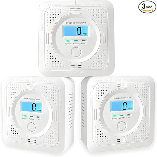 3 Pack Carbon Monoxide Detector LCD Screen Real-Time Concentration Battery Fault LED 60-Second Self-Check History Alarm Peak Record Portable Travel Van Life RV Camping Hotel Home Safety Pet Family