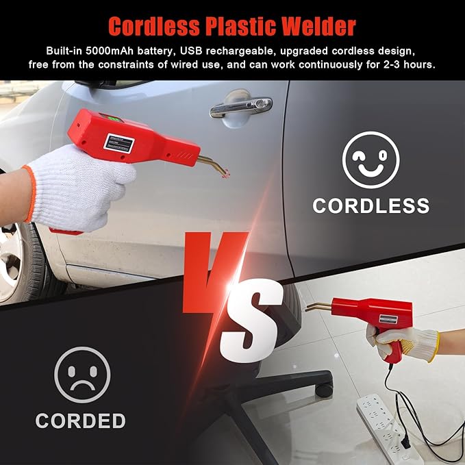 Upgraded 220W Cordless Plastic Welder, 1000PCS Staples, USB Rechargeable Cordless Car Bumper Repair Kit with 5000mAh Battery,Hot Stapler Kit, Plastic Welding Kit, Plastic Repair Kit