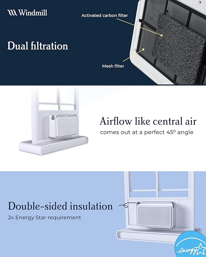 Windmill 8,000 BTU Inverter Window Air Conditioner - Ultra-Quiet & Smart, Cools up to 350 Sq. Ft. - Easy Install, App/Wi-Fi, Voice-Enabled, Remote Control, High Energy Efficiency