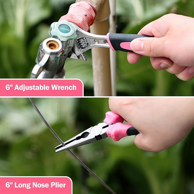 152PCS Home Tool Kit with 12V Cordless Drill, Pink