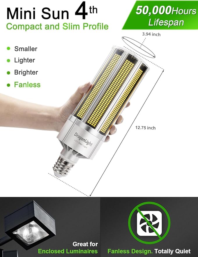 DragonLight Upgraded 150W Commercial Grade Corn LED Light Bulb Fanless (600 Watt Metal Halide/HID/HPS Replacement) E39 Large Mogul Base LED Lamp 5000K Daylight 20,250LM Good for Enclosed Fixtures