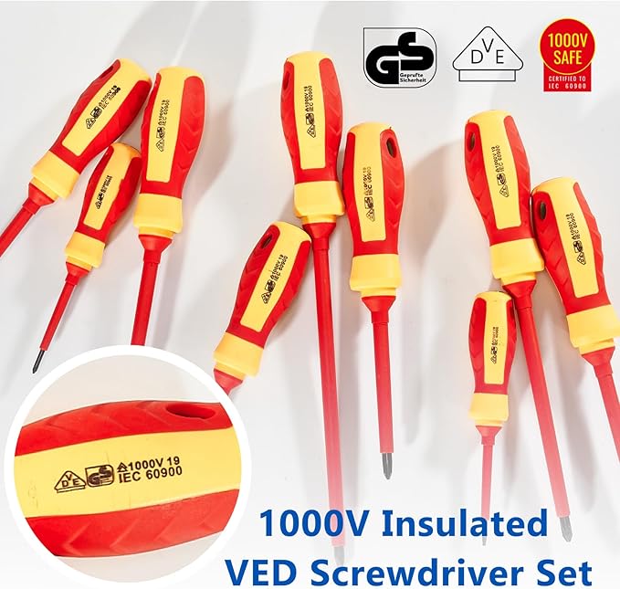 9 PCS 1000V Insulated Electrical Screwdriver Set, 4 Phillips and 5 Slotted Screwdrivers, with Voltage Tester, CR-V Magnetic Tips, Professional Electrician Electrical Screwdriver Tool Set