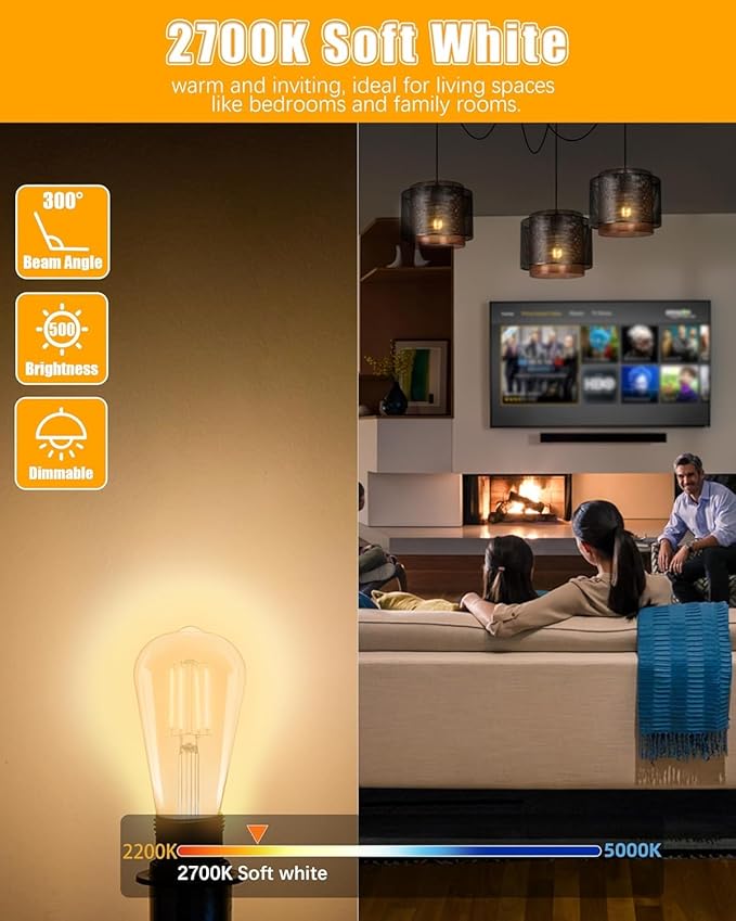 Mastery Mart 90 Pack Vintage LED Light Bulb 2700K Soft White, Dimmable, 5.5W (60 Watt Equivalent), ST21/ ST64 Clear Glass Antique Edison Style, 500LM E26 Decorative Filament Bulb