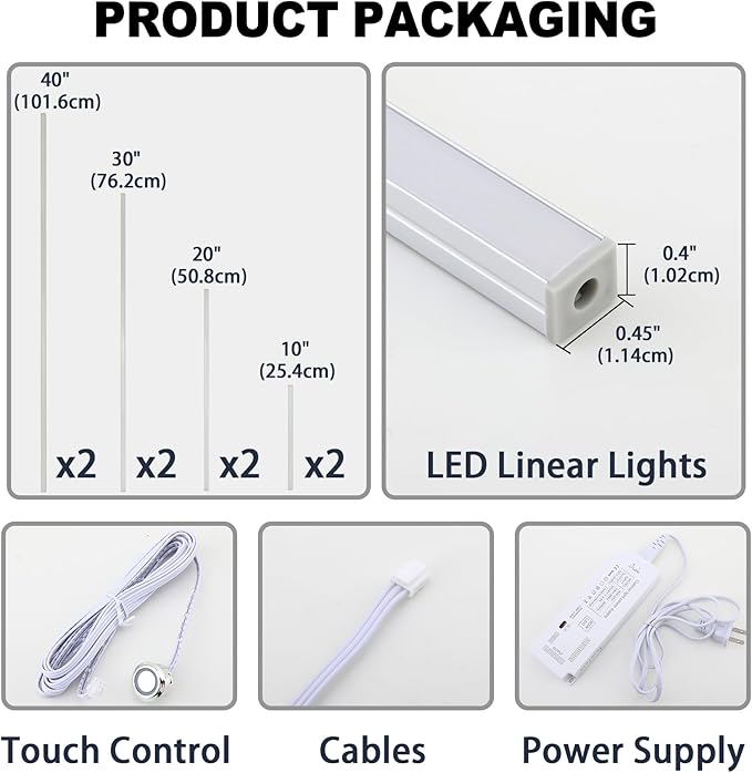 Gaahing 8pcs Recessed Linear Lighting Fixtures 200"/5.08M, 3000K Warm White LED Strip Light Kit with Touch Control & Self-Adhesive – Easy Installation for Slat Wall Panels, Under Cabinet
