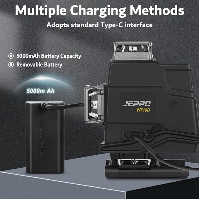 JEPPO Laser Level 360 Self Leveling,4D 4x360° Green 16 Cross Line Lazer Leveler Tool for construction and Tiling Floor,APP Remote Control,with 5000mAh Rechargeable Battery,Magnetic Rotating Stand