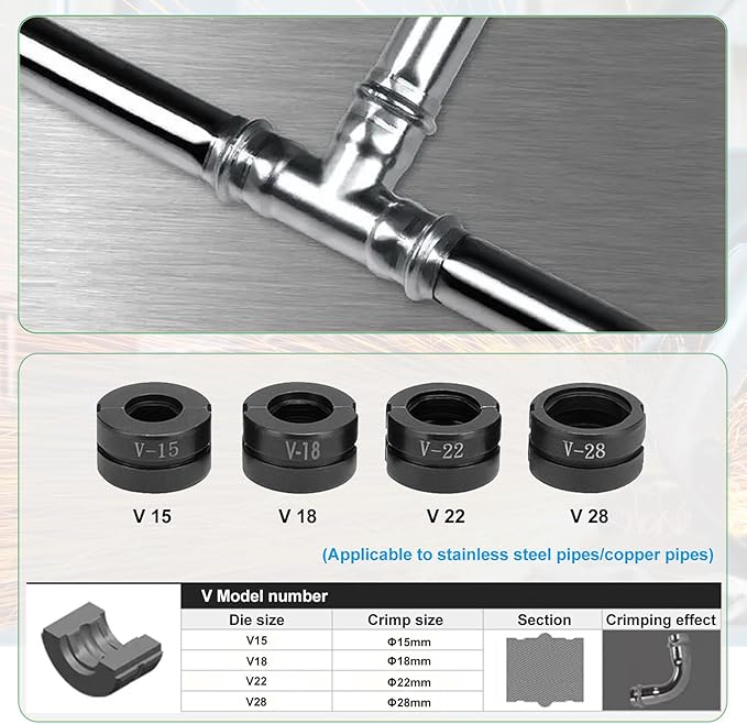 Plumbing Hydraulic Crimping Tools, Pro Press Copper Pipe Crimper Tool, Copper Tube Fittings Hydraulic Pipe Crimping Tool, With 11 Pairs of Dies