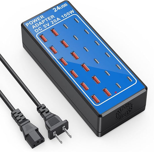 USB C Charger Block, Multi Charging Station, 100W (20A) 24 Port USBC Charging Port for iPhone Samsung Pixel LG Watch,Pad,Speakers,Headphones,PS Compact for Home,Office,Travel