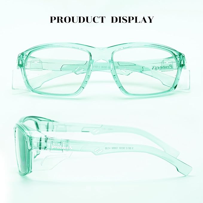 ProtectX Stylish Anti-Fog & Scratch-Resistant Safety Glasses, UV Protection Goggles, Anti-Impact Lightweight Glasses for Men＆Women Jade Clear - 2 Pack