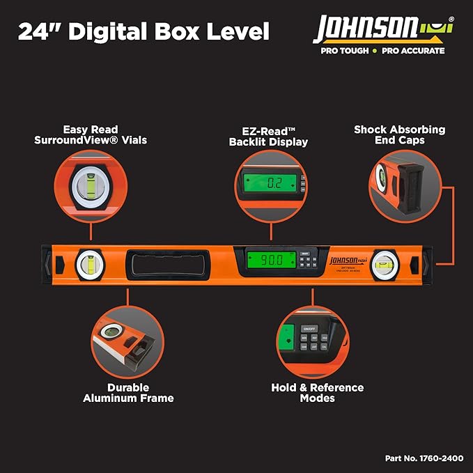 Johnson Level & Tool 1760-2400 Digital Box Level, 24", Orange, 1 Level