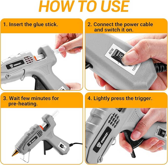 Hot Glue Gun Full Size: DEKOPRO 60/100Watt Dual Temp Hot Glue Gun Kit with 25 Glue Sticks, Organize Storage Case, Heavy Duty Heat Glue Gun Tool Set for Home Repair, Art & Crafts, DIY