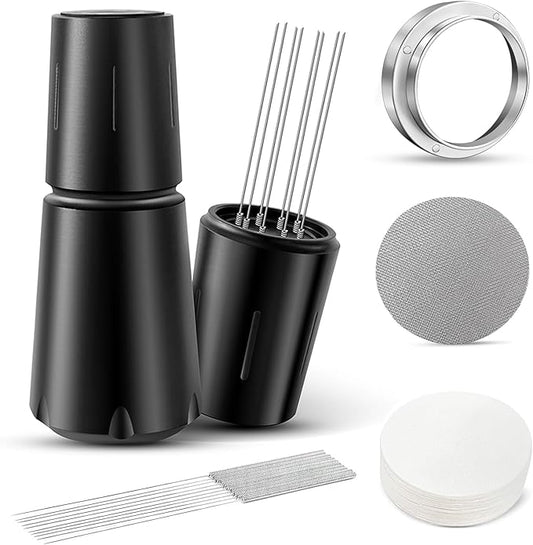 Espresso Distribution Tool 54mm – WDT Tool with 8 Needles & Stand, Espresso Funnel, Puck Screen, Filter Papers, Complete 54mm Espresso Accessories Kit for Home Baristas