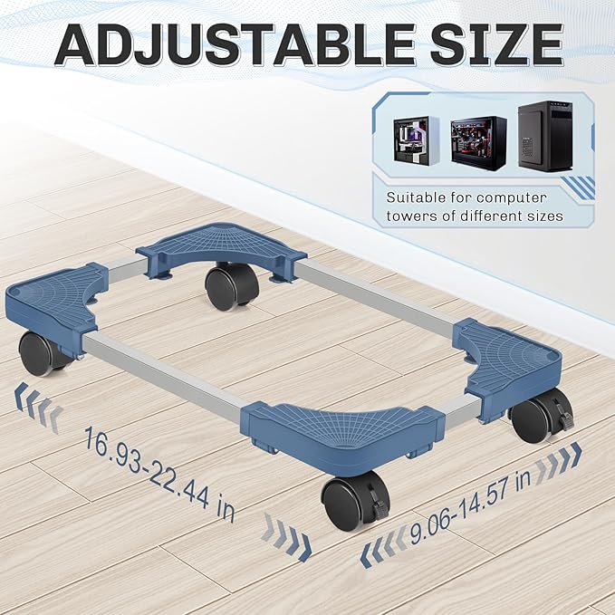 Liitrton Mobile CPU Stand, Adjustable Computer Tower Stand with 4 Locking Casters,Ventilated PC Stand for Floor with Multiple Colors, Fits Most PC Tower Under Desk Stand for Office Gamers (Blue)