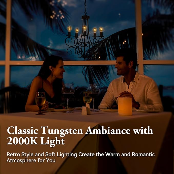 E12 Candelabra Bulb 15 Watt Equivalent, Globe Small Light Bulb Dimmable LED Chandelier Bulbs, Super-Thin Filament Amber Bulbs 2W Equal 15W Vintage Candle 2000K Soft Yellow, 2 Pack