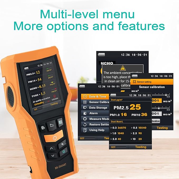 Smart Air Quality Meter Indoor 11-in-1 Air Monitor PM1.0 PM2.5 PM10 Dust TVOC VOC Detector HCHO Tester with Data Record for Home Office (126S)