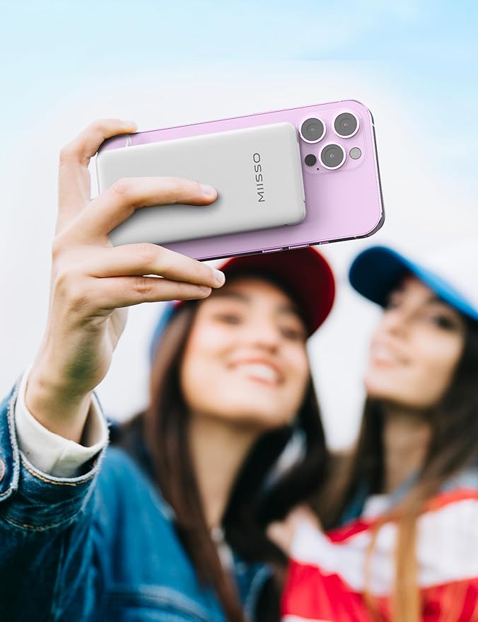 miisso 10000mAh Slim Portable Charger with Built in Cable, Power Bank Travel Charger External Battery Pack for Phone, 4 Output USB Type C Cord Clutch Charger Compatible with iPhone, White