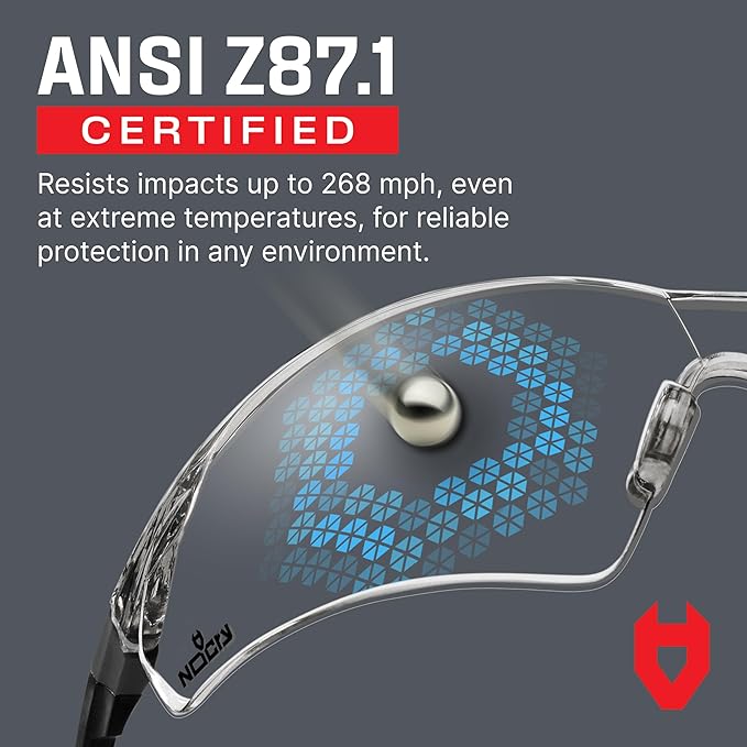 NoCry Clear Shooting Glasses for Men with Anti-Fog and Scratch Resistant Wraparound Lenses — ANSI Z87 Protective Eyewear with Adjustable Temples & Nose Pad — 100% UV Eye Protection