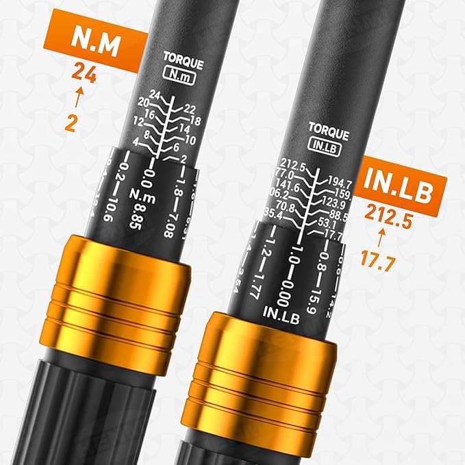 HENMI Bike Torque Wrench Set 1/4-inch Drive Click Torque Wrench Set, Dual-Direction Adjustable 72 Tooth Click Torque Wrench（2-24 Nm/17.7-212.5 in-lb ）