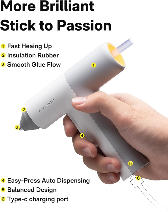 HOTO Cordless Hot Glue Gun with 40 Sticks, 30s Fast Preheating, 3000mAh, One-Hand Auto Dispensing, Dual Safe - Anti-Scald & Anti-Drip,Wireless/Wired Dual Use, Ideal for DIY/Kids Crafts & Home Repairs