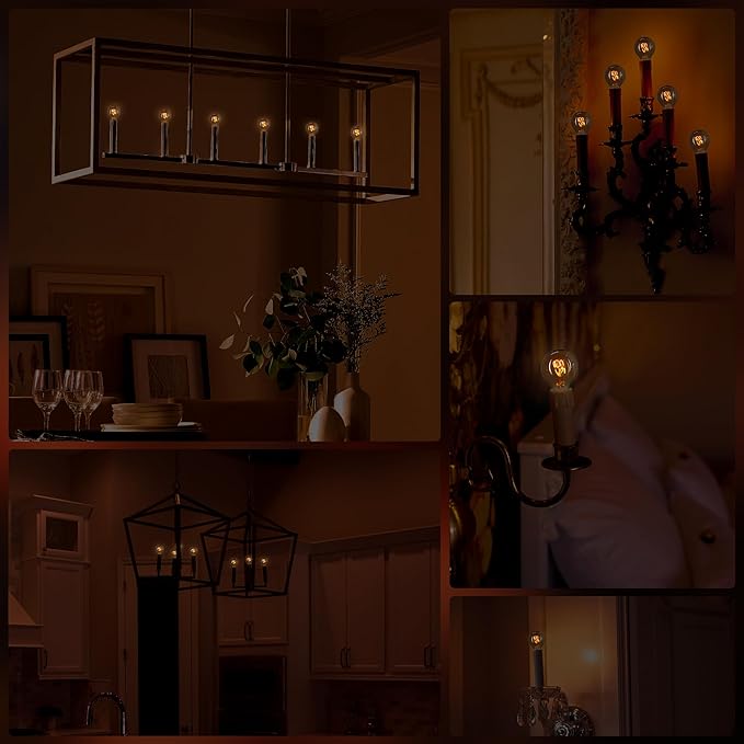 E12 Candelabra Bulb 15 Watt Equivalent, Globe Small Light Bulb Dimmable LED Chandelier Bulbs, Super-Thin Filament Amber Bulbs 2W Equal 15W Vintage Candle 2000K Soft Yellow, 6 Pack