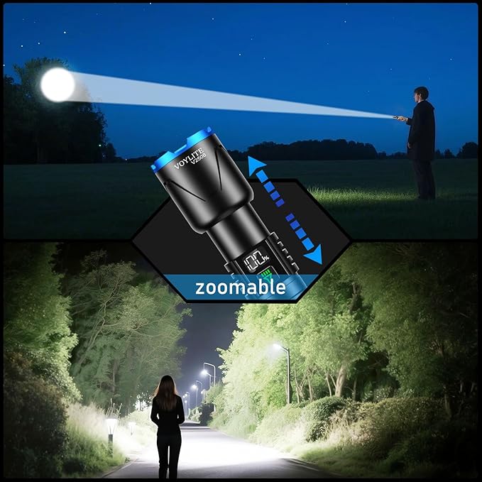Rechargeable Flashlights High Lumens - 10000 LM, 5000mAh Battery with LCD Display, 3 Modes, Zoomable & IP67 Waterproof - for Camping, Dog Walking, Emergencies