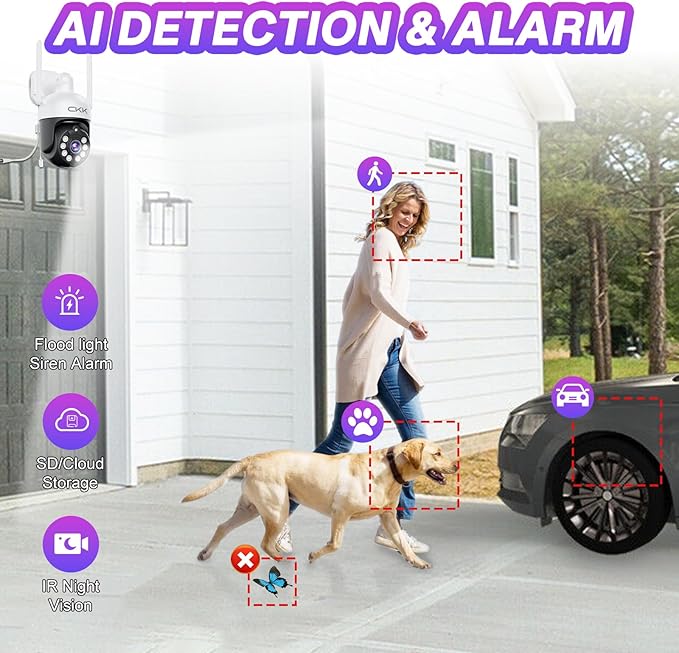 Upgraded 5MP PTZ Camera Outdoor, 5G Wireless Security Camera,Pan Tilt Zoom (5xDigital) IP Camera,Outside Cameras for Home Security with 24/7 Recording,3K Color Night Vision,AI Floodlights&Siren Alarm