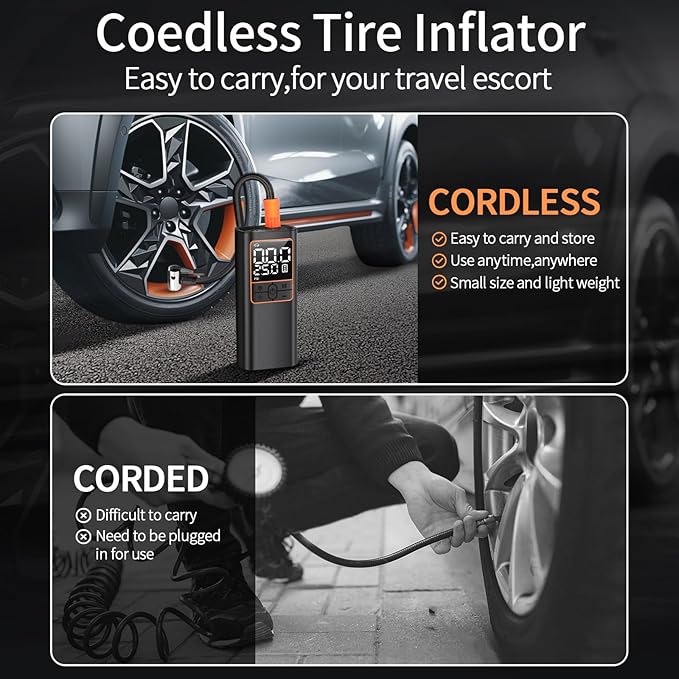 LAMONKE Tire Inflator Portable Air Compressor, 2X Faster Inflation Car Tire Pump Cordless, 150PSI Air Pump for Car Tires, Motorcycle, Bike, Ball, with Tire Gauge Pressure