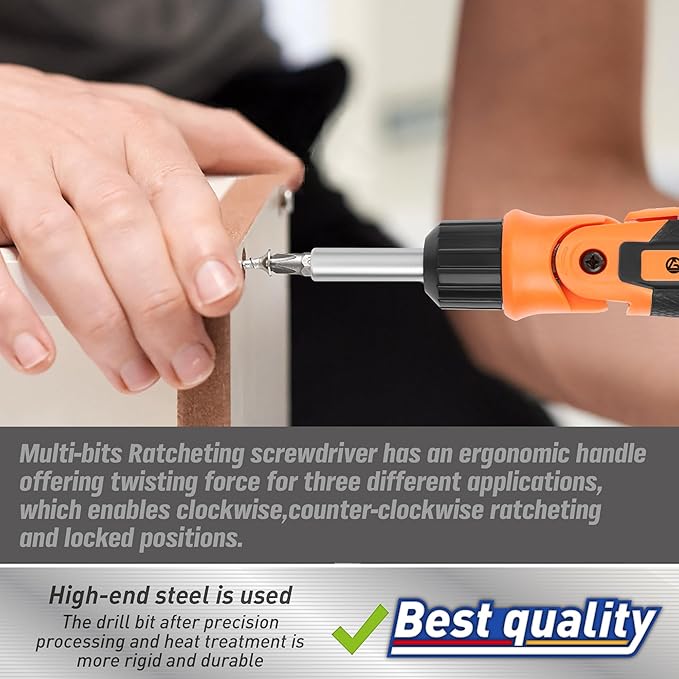 Amartisan 12-in-1 Multi Bit Screwdriver, Ratchet Screwdriver, 60-Degree Adjust Precision Screw Driver, Slotted/Philips/Torx/Square/Hex